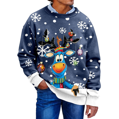Pull de Noël moche pour homme, col rond, manches longues