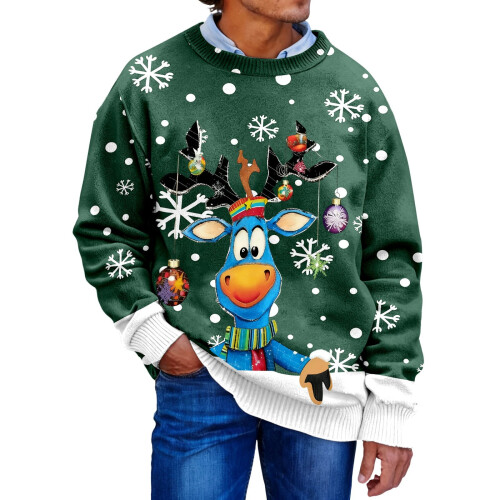 Pull de Noël moche pour homme, col rond, manches longues