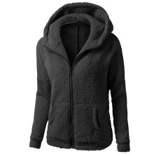 Damen Sherpa Fleecejacke mit Reißverschluss, Schwarz, Größe M