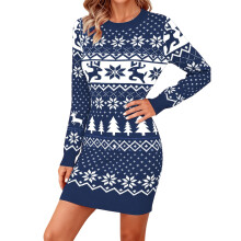 Damen-Weihnachtspulloverkleid, gestrickt, langärmelig, figurbetont