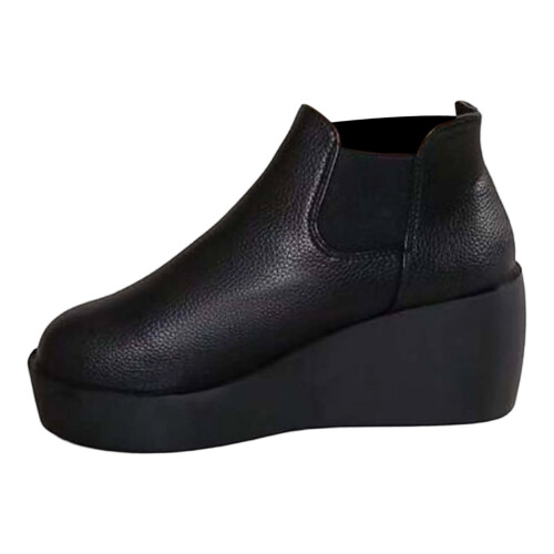 Leather ankle boots round toe chunky low heel black size 36 2