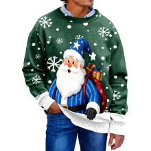 Pull de Noël moche pour homme, col rond, manches longues