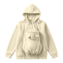 Dame vinterjakke med beige fleece og hætte, lynlås
