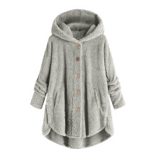 Geacă de iarnă pentru femei, fleece pufos, cu glugă, gri, XXL
