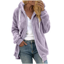 Damen-Wintermantel aus flauschigem Fleece mit Kapuze und Reißverschluss, lila, Größe M