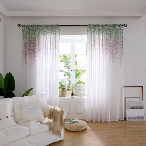 Gennemsigtigt gardin i tyl, voile, blade, 1 panel