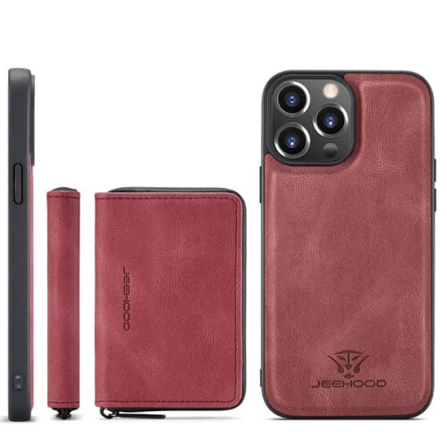 iPhone 14 case with stand and card pockets red slim 1