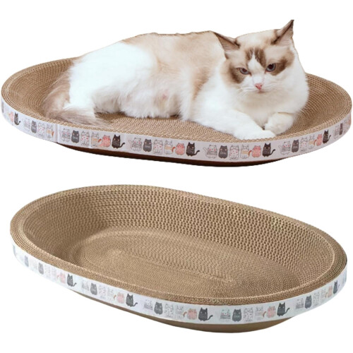 Cat Scratcher Bed Oval Cardboard 2-Pack
