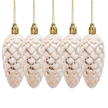 Beige Christmas pinecone ornaments plastic 3.6x1.5 in set