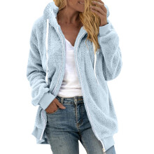 Damen-Wintermantel aus flauschigem Fleece, hellblau