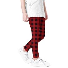Mädchen-Leggings mit Karomuster, hoher Bund, dehnbar, weich, rot, 3 Jahre