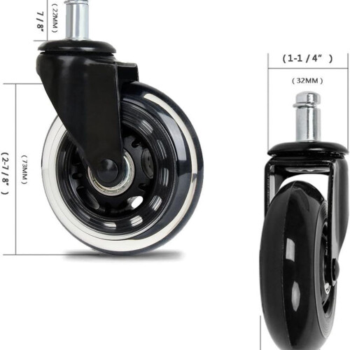 Office Chair Casters Black Quiet Durable Set 1