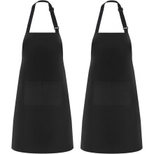 Kitchen Cooking Apron Adjustable Bib with Pockets Black 2