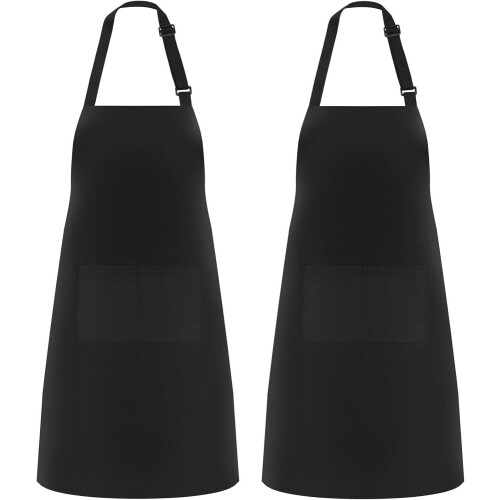 Kitchen Cooking Apron Adjustable Bib with Pockets Black 2