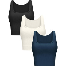 Women's Ribbed Crop Tank Top Set Square Neck Seamless