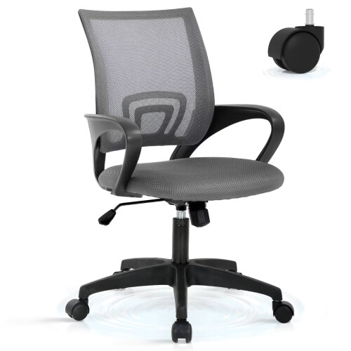 Mesh Office Chair with Lumbar Support and Armrests Grey