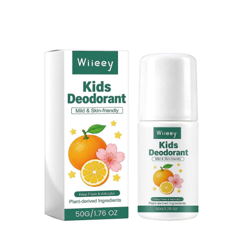 (3PCS) Kids Citrus Roll-On Deodorant, 50g Plant-Based Odor Protection