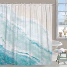 Beach shower curtain teal blue coastal theme 72x84 in