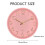 Wall Clock Silent Battery Powered Pink Round 2
