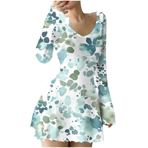 Geripptes Minikleid für Damen, langärmelig, A-Linie