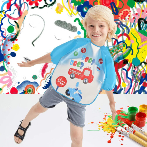 Kids Art Smock Bird Pattern Waterproof Durable Rubber 1