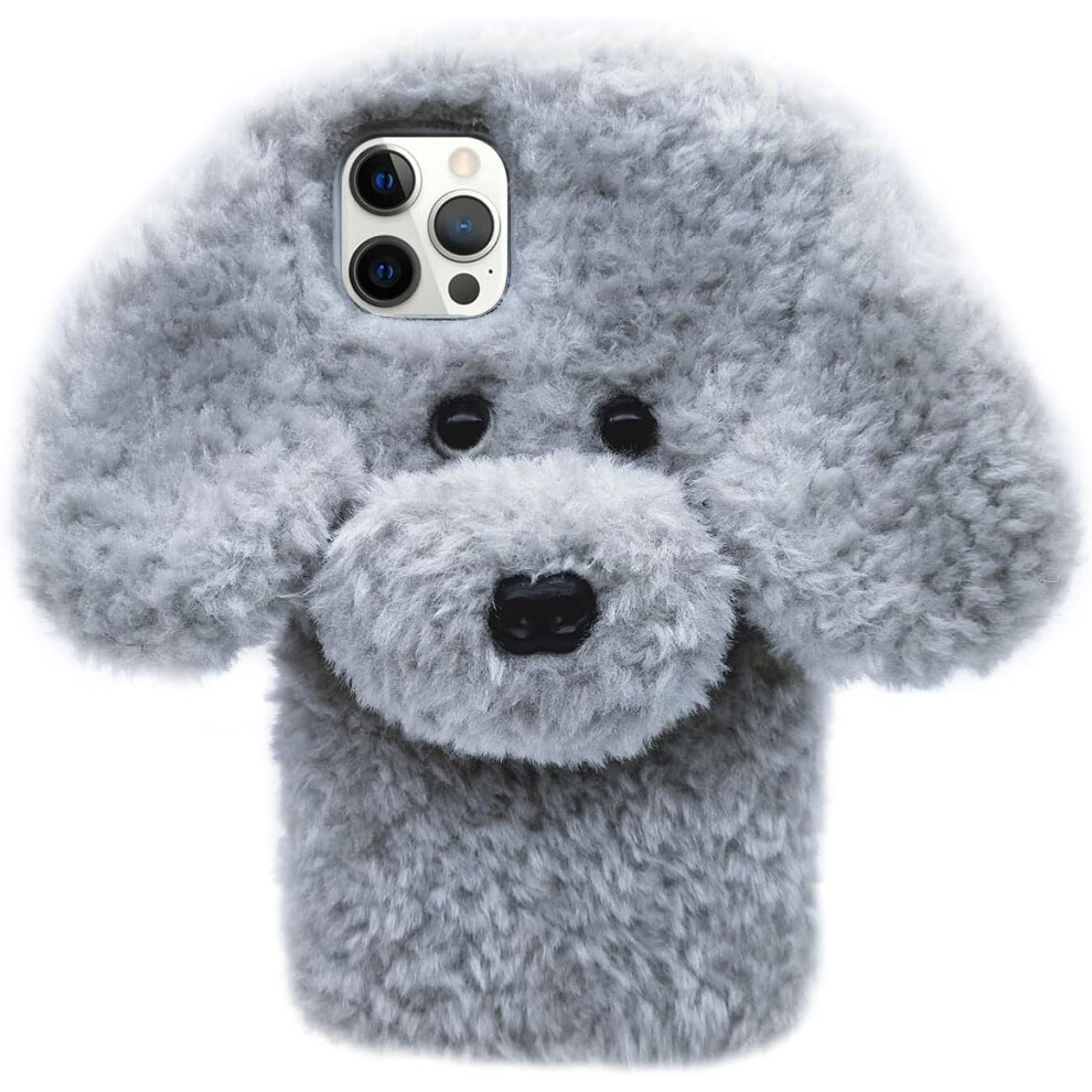 Plush Furry Dog Phone Case For Iphone 13 Pro Max Gray 9362892738760