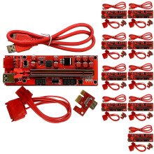 10 Pcs New VER016 PRO PCI-E 1X to 16X GPU Extension Cable Riser Card with LED Temperature/Voltage Display for BTC Mining