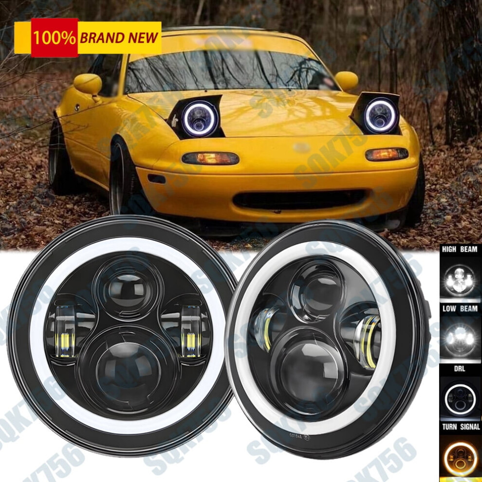Led Headlight With Halo Ring For Mazda Mx-5 (1990Â1997) 2 Black 9362892742996