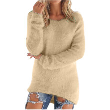 Women's Fuzzy Sweater Solid Color Long Sleeve Round Neck