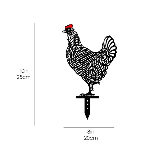 Metal chicken silhouette garden stake25cm 1