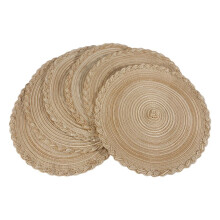 Ronde Geweven Placemats Set van 6 Tafelmat Geweven Wasbare Antislip Hittebestendige Mat, 14 Inch (Koffie)