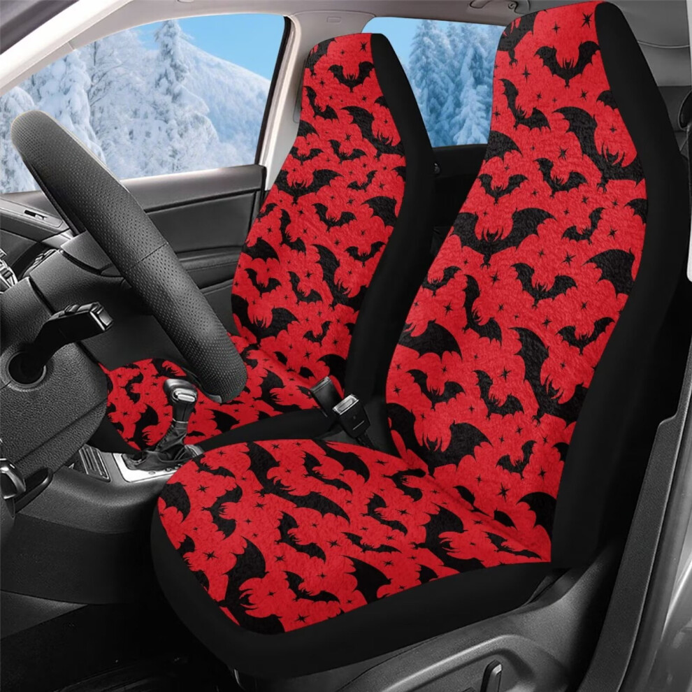 Plush Fluffy Bat Car Seat Covers 2 Pcs Red/Black 9362892735127