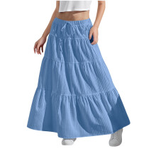 Girls Boho Maxi Skirt High Waist Tiered Flowy Blue Size