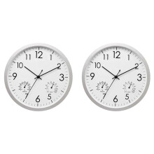 2X Ozdobny Okrągły Zegar Zewnętrzny z Termometrem i Higrometrem Duży Zegar Ścienny Elegancki Retro Cichy Zegar