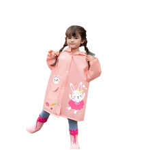 Girls' raincoat with cartoon animal print, light pink, size