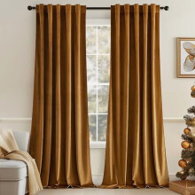 Velvet Blackout Curtains Thermal Insulated Brown Gold 2