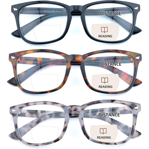 Bifokale Lesebrille, PC-Gestell, +2,0, 3er-Pack