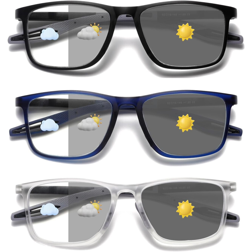 Photochromic Reading Glasses TR90 Anti-Glare UV Filter +1.5