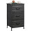 Nightstand with Fabric Storage Steel Frame Wood Top 1