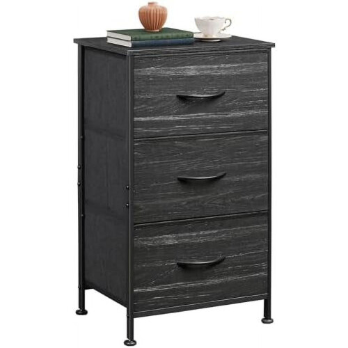 Nightstand with Fabric Storage Steel Frame Wood Top