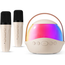 Portable karaoke speaker with 2 wireless mics beige