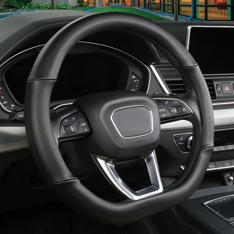 Jinyun-D Leather D-Shaped Steering Wheel Cover 14.5-15 Inch 9401284904649