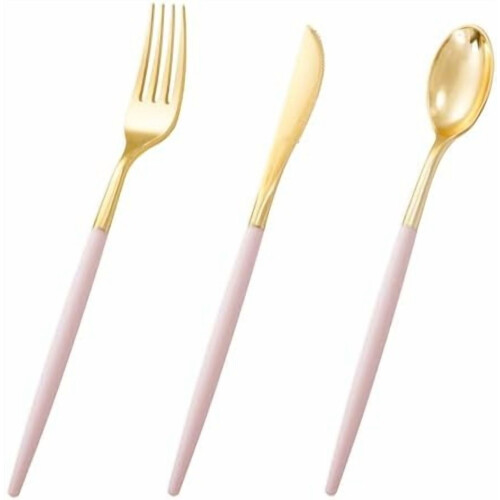 Pink and Gold Disposable Flatware Set 60 pcs