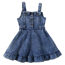 Girls Jean Dress with Ruffle Sleeves Summer Casual Dress