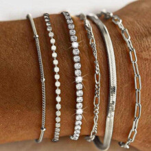 5-6-teiliges Set stapelbarer Armbänder aus 14-karätig vergoldetem Damenarmband