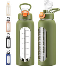 32-oz-Glaswasserflasche mit Strohhalm und Zeitanzeige