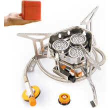 Réchaud à gaz portable GEEKHOM 6800W, résistant au vent, fonctionnant au propane et au butane.