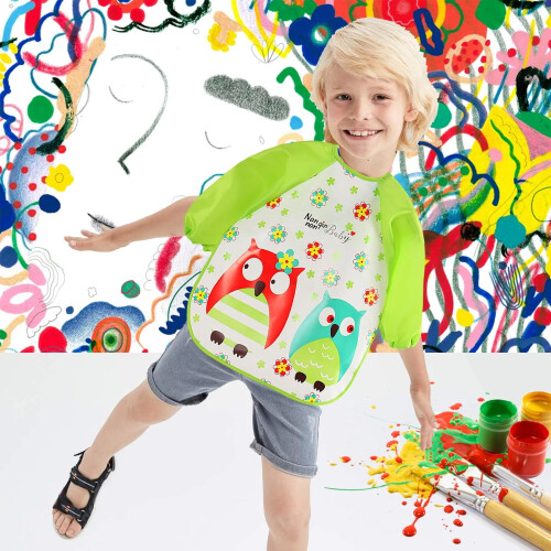 Kids Art Smock Bird Pattern Waterproof Durable Rubber 1