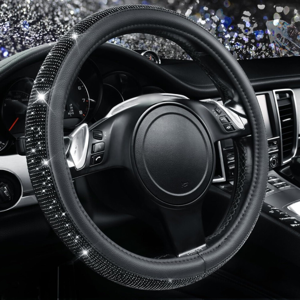 Ruseen Diamond Steering Wheel Cover Universal 14.5-15 Black 9066521259458