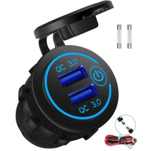 Tomada USB de 12V com quatro portas, interruptor e LED, 78W